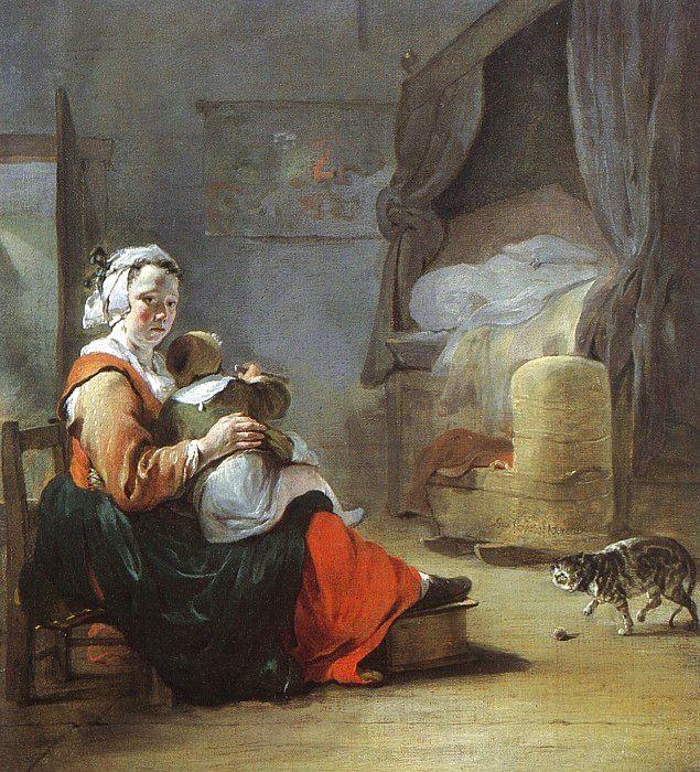 Jean Baptiste Weenix Mother Child with Cat oil painting image